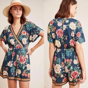 Farm teal floral romper